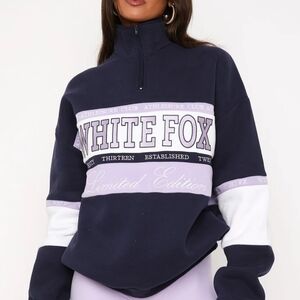 White Fox Boutique Navy, Lilac & White Half-Zip Pullover